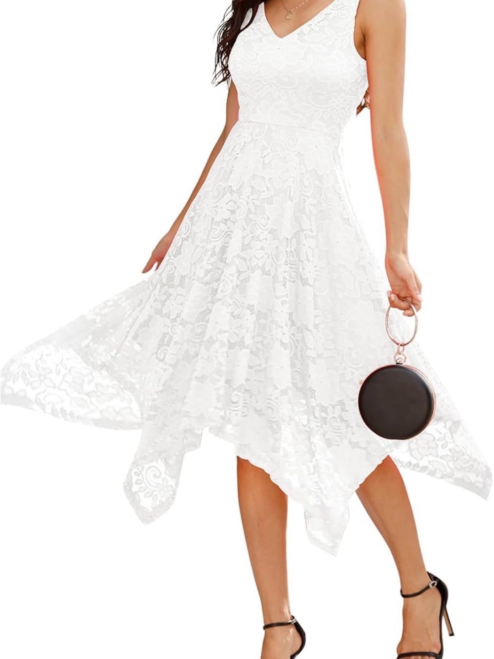 NWT Meetjen Lace V-Neck A-Line Dress in White Size Large